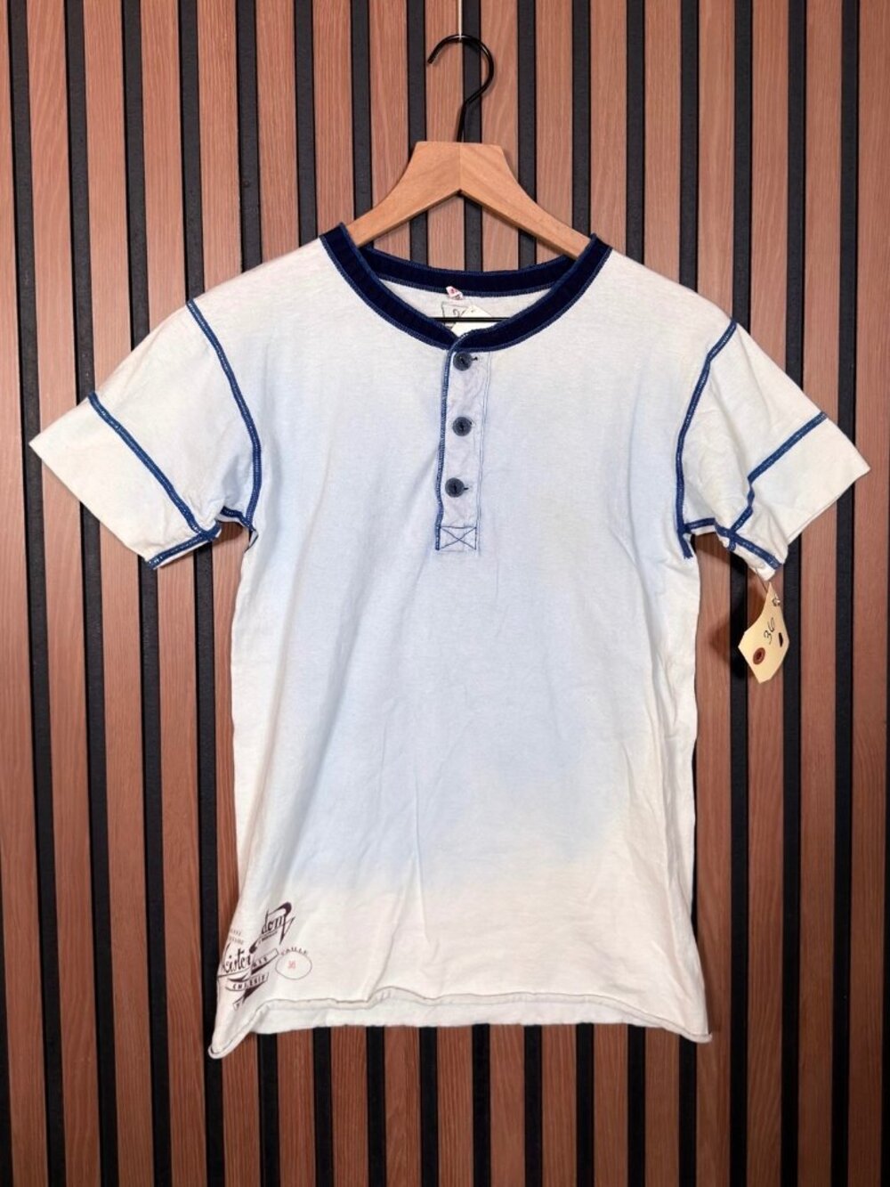 New Mister Freedom Shirt 36 / XS Adults Light Blue Short Sleeve Henley Dead Stoc